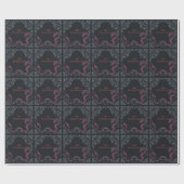 Whimsical Black Red Dragon Damask Sweet 16 Bash ラッピングペーパー (フラット)