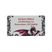 Whimsical Black Red Dragon Damask Sweet 16 Bash ラベル (正面)