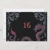 Whimsical Black Red Dragon Damask Sweet 16 Bash 招待状 (裏面)