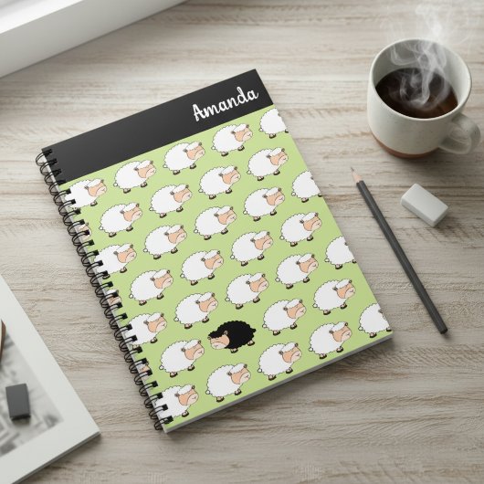 Whimsical Black Sheep Custom Name Spiral Notebook ノートブック