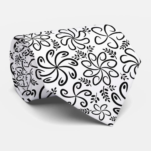 Whimsical Black White Spiral Floral Leafs Pattern ネクタイ (ロール)