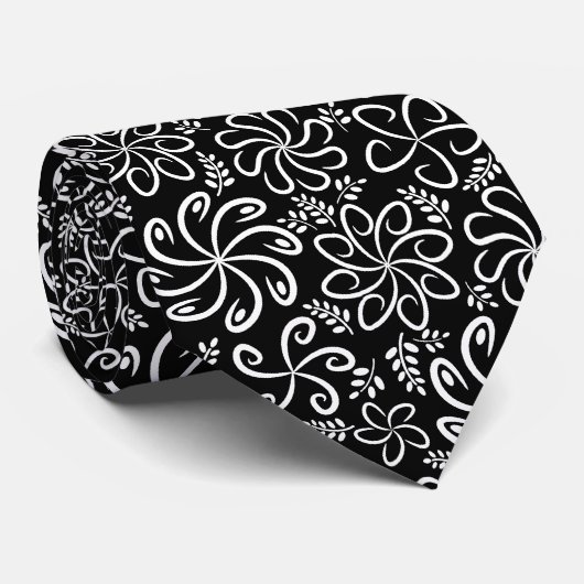 Whimsical Black White Spiral Flower Leafs Pattern ネクタイ (ロール)