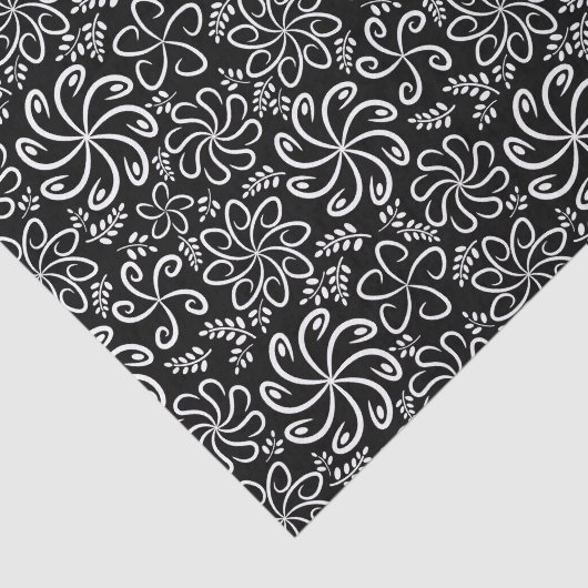 Whimsical Black White Spiral Flower Leafs Pattern 薄葉紙 (詳細)