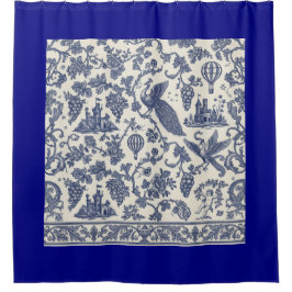 Whimsical Blue and White Peacock, Castle  シャワーカーテン
