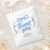 Whimsical Blue Bow Handwritten Bridal Thank You フェイバーバッグ (クリップ留めされた状態)