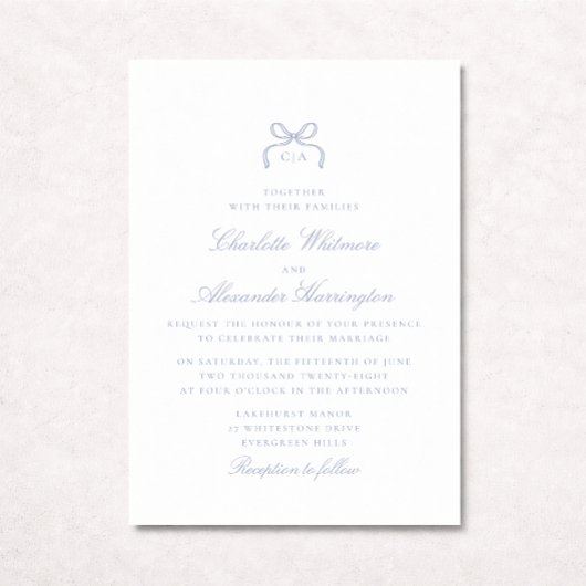 Whimsical Blue Bow Wedding Invitation 招待状