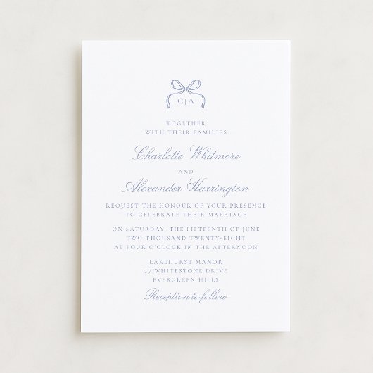 Whimsical Blue Bow Wedding Invitation 招待状