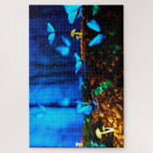 Whimsical Blue Butterflies Mushrooms Forest ジグソーパズル (縦)