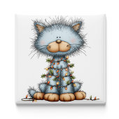 Whimsical Blue Cat Christmas Tree Magnet マグネット