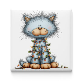 Whimsical Blue Cat Christmas Tree Magnet マグネット