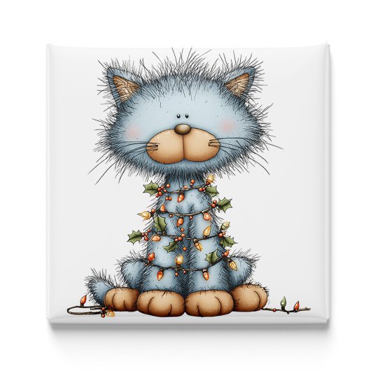 Whimsical Blue Cat Christmas Tree Magnet マグネット