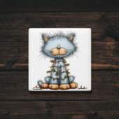 Whimsical Blue Cat Christmas Tree Magnet マグネット