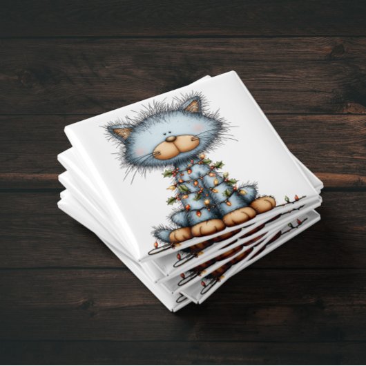 Whimsical Blue Cat Christmas Tree Magnet マグネット
