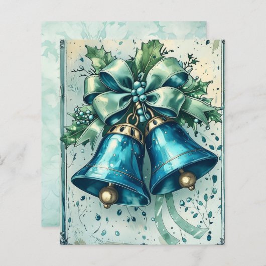 Whimsical Blue Christmas Bells Scrapbook Paper (正面/裏面)