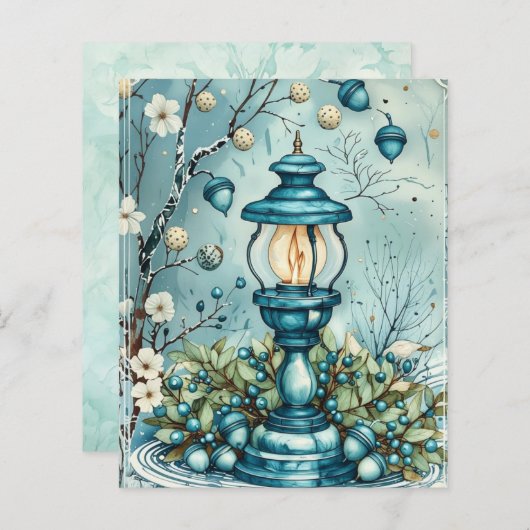 Whimsical Blue Christmas Lamp Scrapbook Paper (正面/裏面)