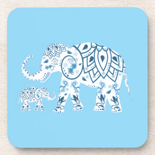 Whimsical Blue Elephant Drink Coaster コースター (正面)