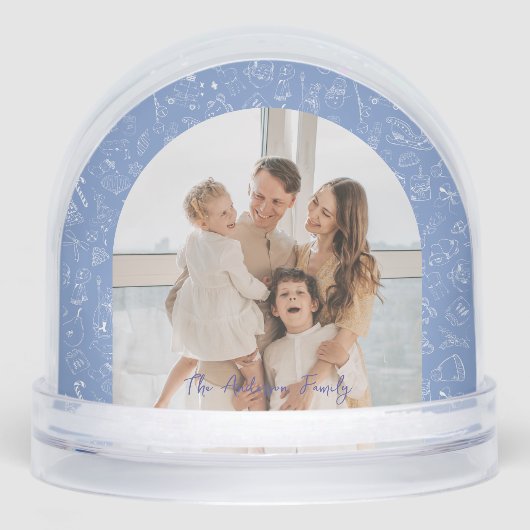 Whimsical Blue Family Photo Christmas Holiday (正面)