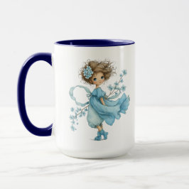 Whimsical Blue Flower Girl Cottagecore Art マグカップ