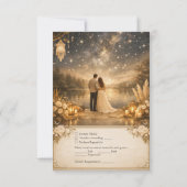 Whimsical Blue Gold Starry Night outdoor wedding 出欠カード (裏面)