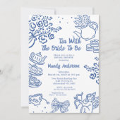Whimsical Blue Hand Drawn Cherub Tea Bridal Shower 招待状 (正面)