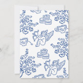 Whimsical Blue Hand Drawn Cherub Tea Bridal Shower 招待状 (裏面)