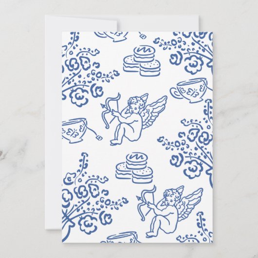 Whimsical Blue Hand Drawn Cherub Tea Bridal Shower 招待状 (裏面)
