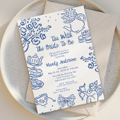 Whimsical Blue Hand Drawn Cherub Tea Bridal Shower 招待状