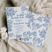 Whimsical Blue Hand Drawn Cherub Tea Bridal Shower 招待状