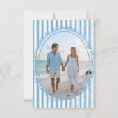 Whimsical Blue Hand Drawn Floral Stripe Photo セーブザデート (裏面)