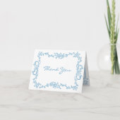 Whimsical Blue Hand Drawn Floral Stripe Wedding サンキューカード (正面)