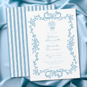 Whimsical Blue Hand Drawn Floral Stripe Wedding 招待状
