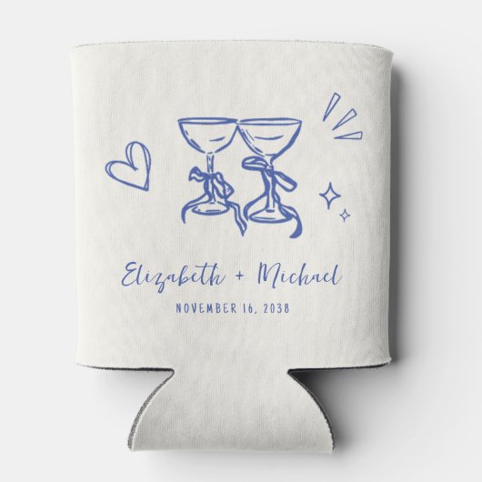 Whimsical Blue Hand Drawn Romantic Wedding 缶クーラー (裏面)
