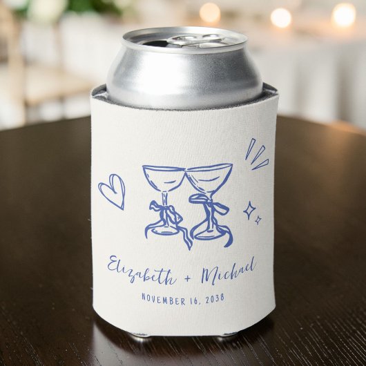 Whimsical Blue Hand Drawn Romantic Wedding 缶クーラー