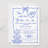 Whimsical Blue Hand Drawn Tea Bridal Shower  招待状 (正面)
