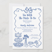 Whimsical Blue Hand Drawn Tea Bridal Shower 招待状 (正面)