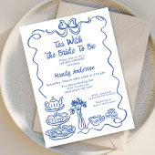 Whimsical Blue Hand Drawn Tea Bridal Shower 招待状