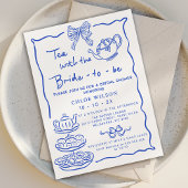 Whimsical Blue Hand Drawn Tea Bridal Shower  招待状