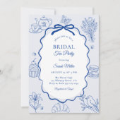 Whimsical Blue Hand Drawn Tea Party Bridal Shower 招待状 (正面)
