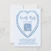 Whimsical Blue Heart QR Code Wedding 出欠カード (正面)