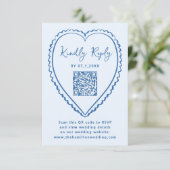 Whimsical Blue Heart QR Code Wedding 出欠カード (スタンド正面)