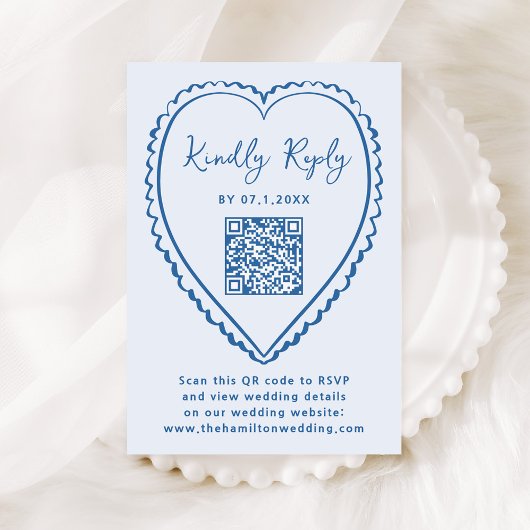 Whimsical Blue Heart QR Code Wedding 出欠カード