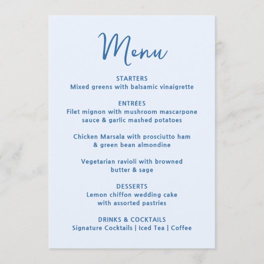 Whimsical Blue Heart Wedding メニュー (正面)