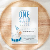 Whimsical Blue One Silly Goose First Birthday 招待状
