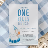 Whimsical Blue One Silly Goose First Birthday 招待状