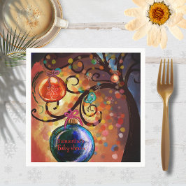 Whimsical Blue Orange Christmas Tree Paper Napkin スタンダードカクテルナプキン