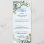 Whimsical Blue Peonies Gold Frame Dinner Menu メニュー (正面)