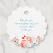 Whimsical Blue Pink Flowers Wedding Thank You フェイバータグ (裏面)