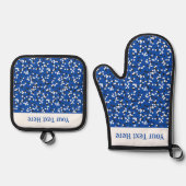 Whimsical Blue Polka Dot Doodles Pattern 鍋つかみ&鍋敷きセット (正面)