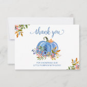 Whimsical Blue Pumpkin Autumn Floral Baby Shower サンキューカード (正面)