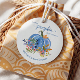 Whimsical Blue Pumpkin Baby Shower フェイバータグ